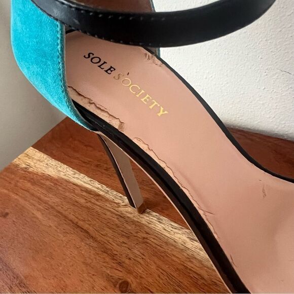 Sole Society Sheila Teal Animal Patterned Ankle Strap Stiletto Heels - Picture 9 of 16